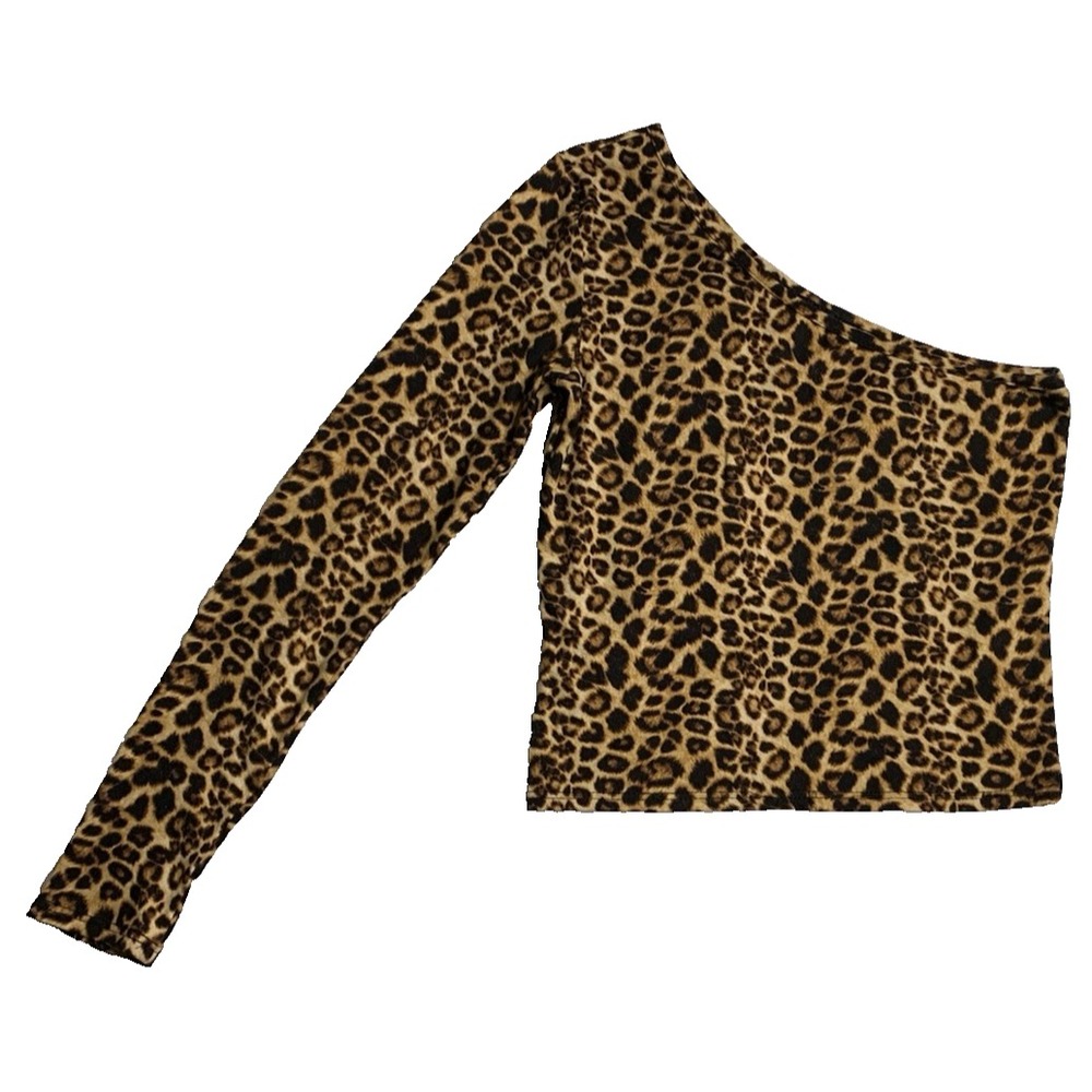 Brit & Bri Leopard Print One Shoulder Tie Side Crop Top Size small